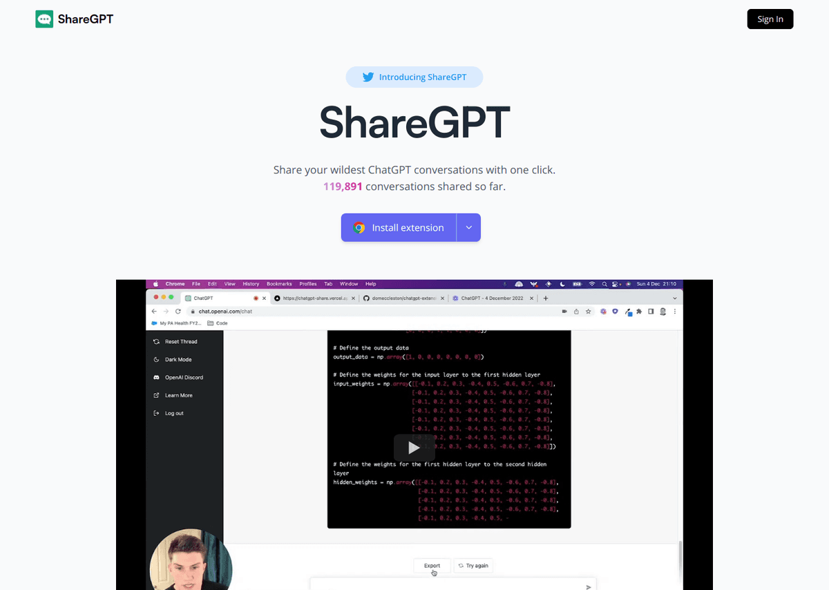 ShareGPT website