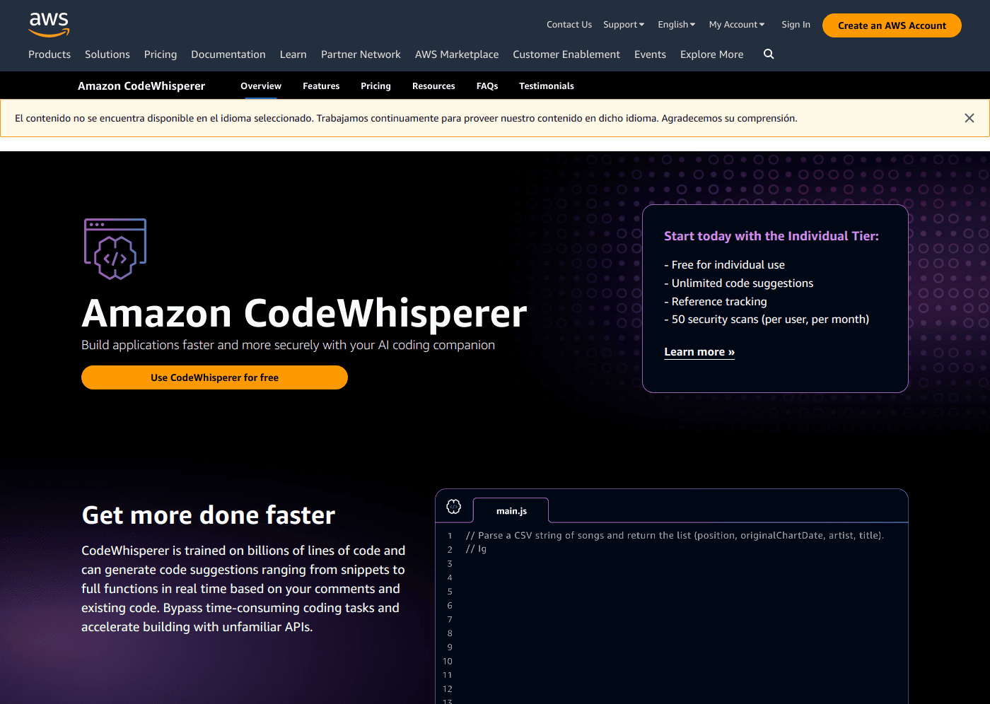 Amazon CodeWhisperer website